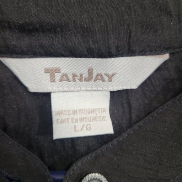 TanJay Black Sheer Soft Lightweight Button Down size Large - Picture 3 of 14
